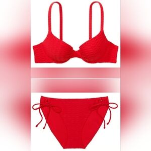 38DD/L VS Swim Icon PushUp Bikini Top Side Tie Bikini Set Red